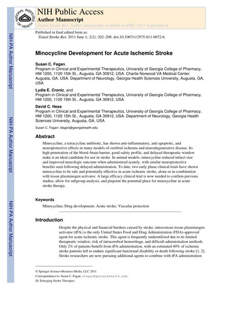 Pdf Minocycline Development For Acute Ischemic Stroke