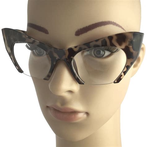 cat eye eyeglasses women retro vintage razor clear lens style half cut off frame ebay