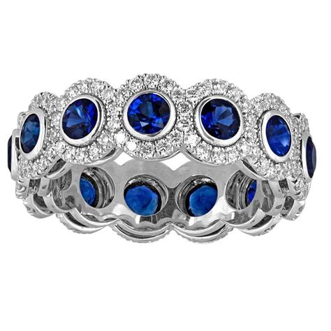 Eternity Blue Sapphire Diamond Gold Band Ring For Sale At Stdibs