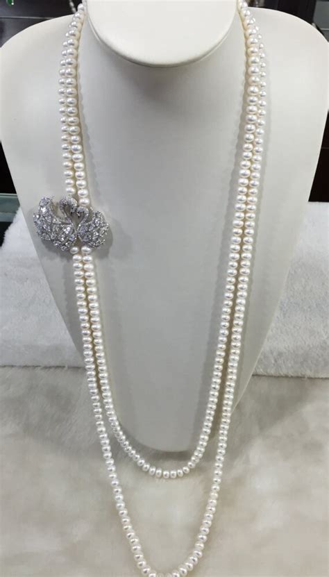 Long Freshwater Pearl Necklace 2 Rows Pearl Necklacelong Etsy