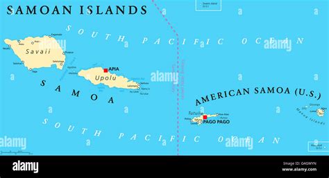 Samoan Islands Political Map With Samoa Known As Western Samoa And