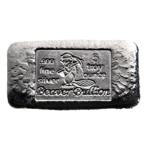 Beaver Bullion Hand Poured Silver Bar 5 Oz 999 Canadian Pmx