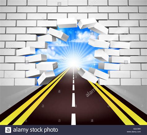 A Road Breaking Through A White Brick Wall Concept For Overcoming