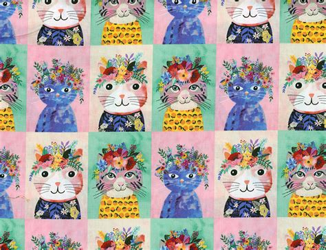 Kitty Portraits Multi Harts Fabric