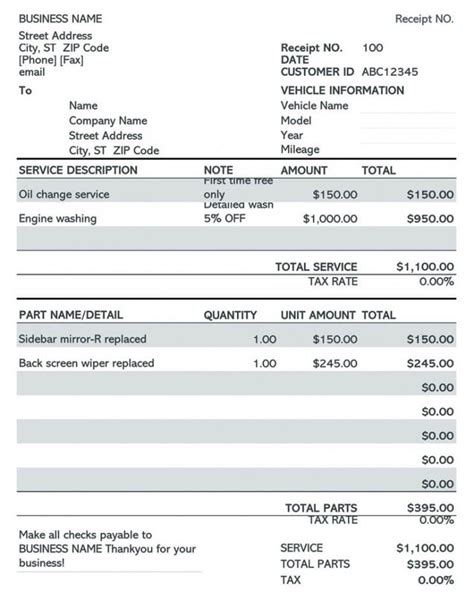 How To Make A Truck Repair Invoice Template Word Example Invoice