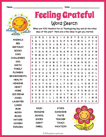 Free Printable Gratitude Word Search Word Puzzles For Kids Kids Word