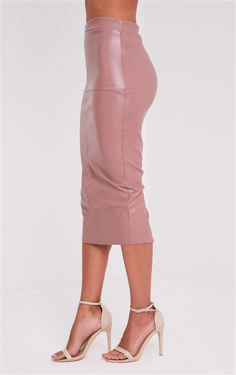 Eva Rose Faux Leather Panel Midi Skirt Prettylittlething