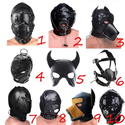 Leather Padded Hood Mask Blindfold Head Restraint Harness Mask Bdsm