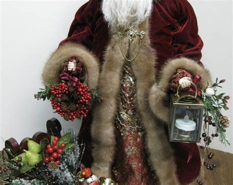 Father Christmas Doll Cranberry Burgundy With Gold Beading Etsy