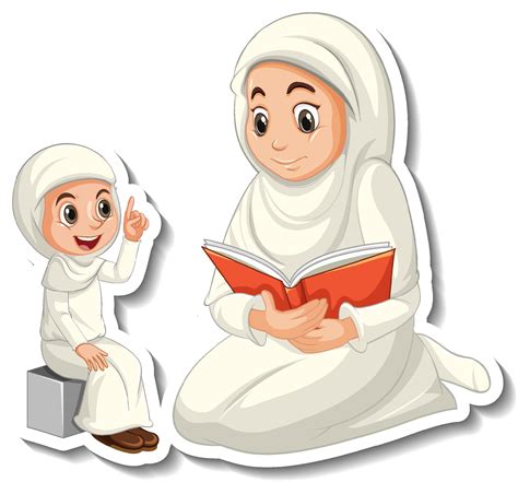 a sticker template with muslim people mother and daughter 3188357 vector art at vecteezy