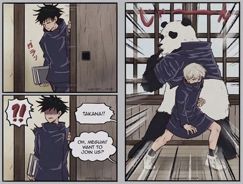 A Comic Strip With An Image Of A Man Hugging A Panda Bear In Front Of Him