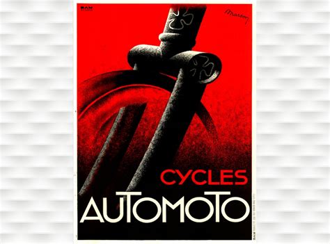 Cycles Automoto Art Deco Bicycle Poster Cycling Poster Etsy