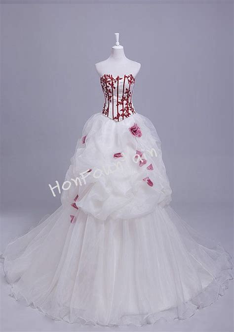 Strapless White And Red Wedding Dress Princess By Honfountain 21900