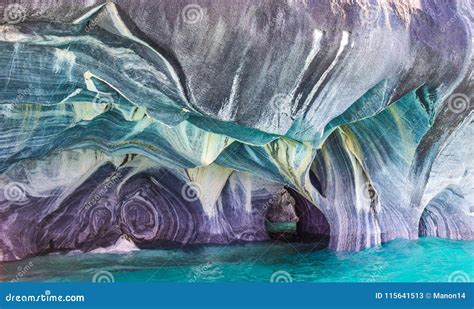 The Blue Colors Of The Marble Caves In Patagonia Chile Stock Image