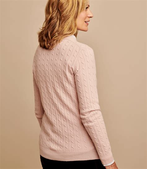 Confetti Pink Cashmere Merino Cable Crew Neck Jumper Woolovers Uk