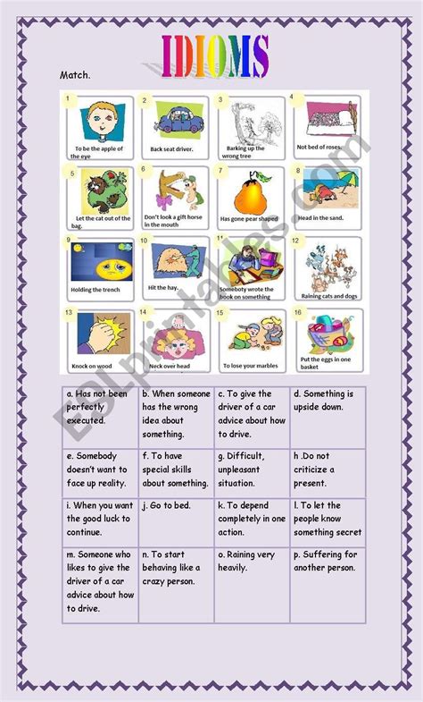 Idioms Esl Worksheet By Claudiafer