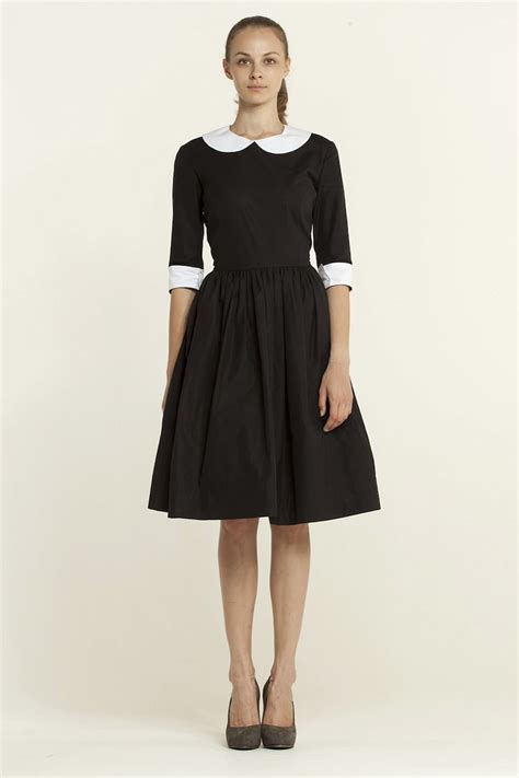 Black Dress With White Collar Audrey Hepburn Dress Midi Etsy