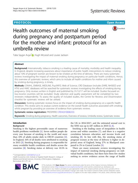 Pdf Health Outcomes Of Maternal Smoking During Pregnancy And Postpartum Period For The Mother
