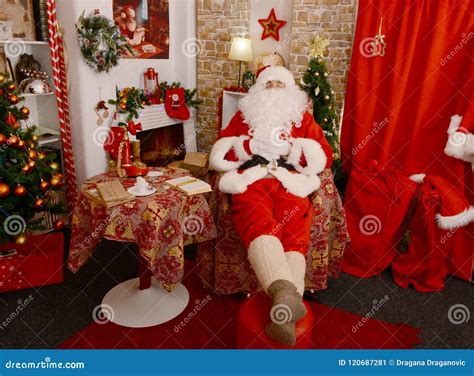 Santa Claus Sleeping At His Home Stock Image Image Of Sitting