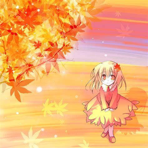 Safebooru Aki Shizuha Autumn Blonde Hair Dress Leaf Maple Leaf Mizuki Toko Orange Eyes Short