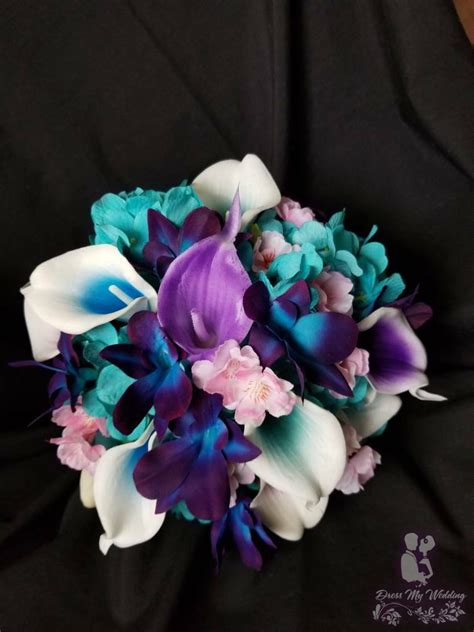 dress my wedding turquoise galaxy orchid bridesmaids bouquet small bouquet cherry blossoms