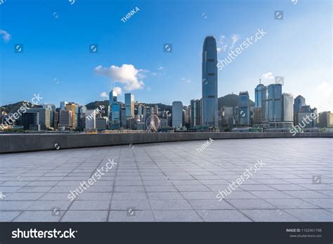 Empty Marble Floor Panoramic City Skyline Stock Photo 1102961798