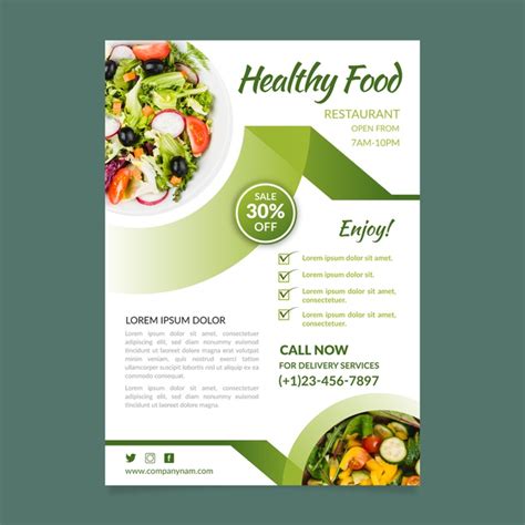 Food delivery is becoming more and more popular. Free Vector | Healthy food restaurant flyer template concept
