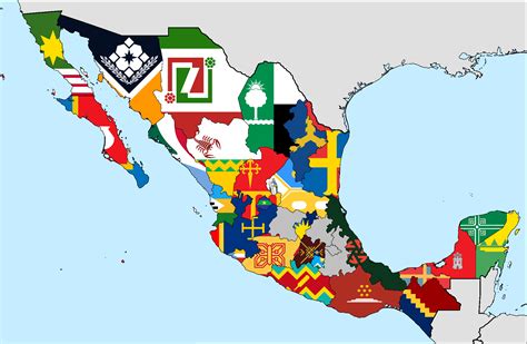 Flag Map Of Mexican States Mexico Flag Art Fantasy World Map Flag