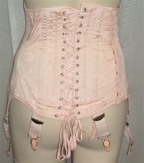 vintage pink peach corset boning tummy control lace up girdle garters by shonnasvintage on etsy