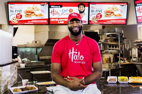 Andre drummond (back) and larry nance jr. Halo Burger, Andre Drummond introduce the Dre Burger ...