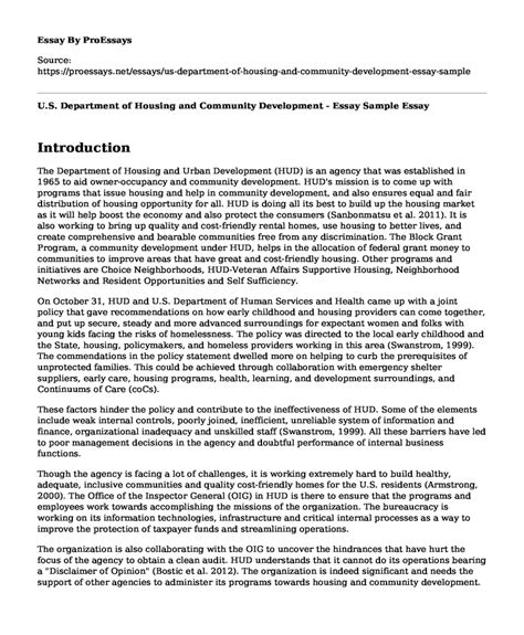 📚 Us Department Of Housing And Community Development Essay Sample
