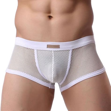 Buy Kamuon Mens Sexy See Through Mesh Low Rise Pouch Boxer Briefs Underwear Trunks Online At