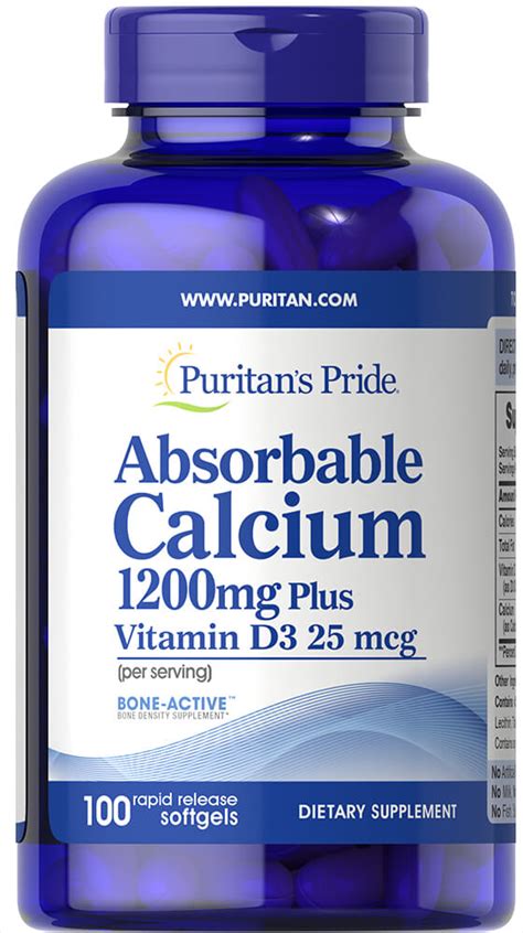 Absorbable Calcium 1200 Mg Plus Vitamin D3 25 Mcg 100 Rapid Release