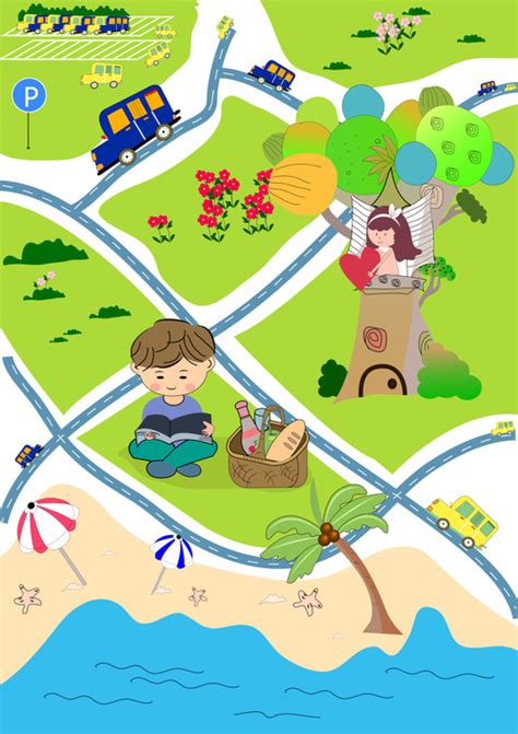 Cartoon City Map Illustration Vector Free Download