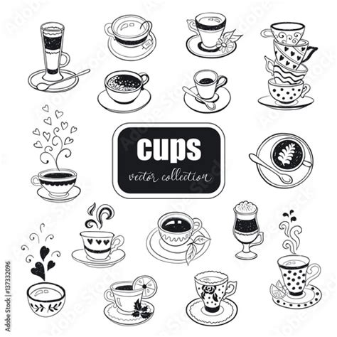 Hand Drawn Cups Collection Doodle Tea Mugs And Coffee Cups Isolated On