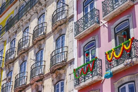 Typical House Fronts In The Historic District Of Lisbon Stock Photo