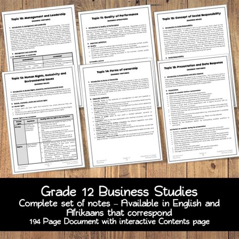 Grade 12 Business Studies Notes English Teacha