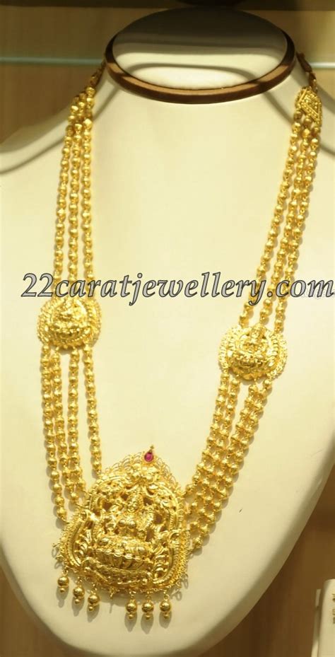 Gold Beaded Lakshmi Long Set Jewellery Designs