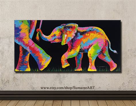 40 X 80 Cm Colorful Elephant Paintings On Canvas Wall Decor