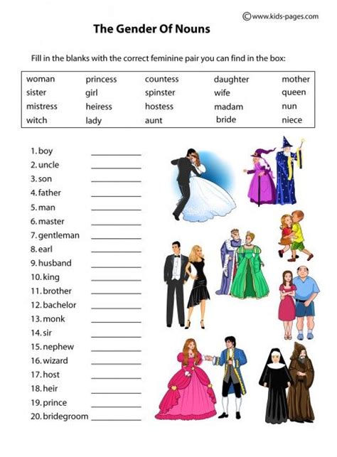 Nouns Gender People Worksheet Nouns Worksheet English Grammar