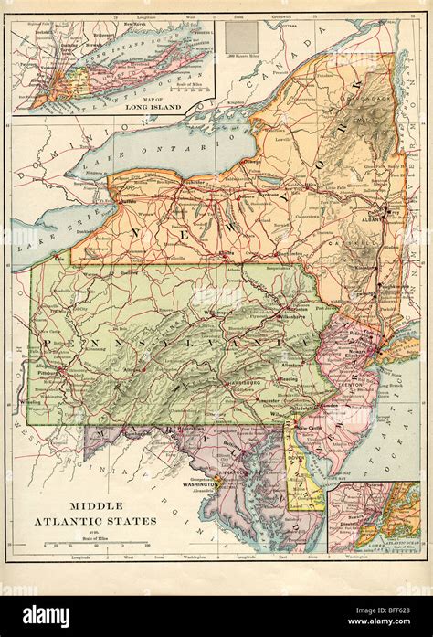 Original Old Map Of Mid Atlantic States From 1879 Geography Textbook