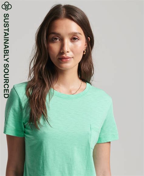 Womens Organic Cotton Studios Pocket T Shirt In Fluro Mint Superdry Uk