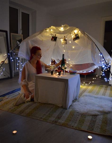 16 romantic bedroom ideas for him or her that will impress. Cozy romantic surprise birthday dinner in the tent at home ...