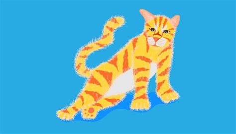 The Lovely Yellow And Orange Striped Cat Half Sitting And Flop And