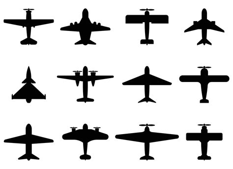 Top View Of Plane Silhouette Icon Set Vector Illustration Isolated On