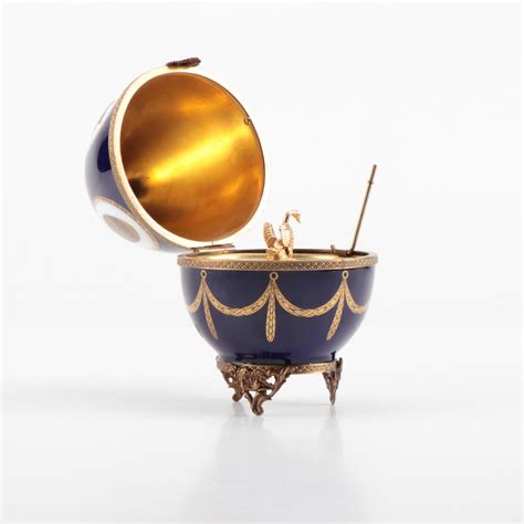 Faberge Limoges Egg Music Box With Gilt Sterling Silver Interior And