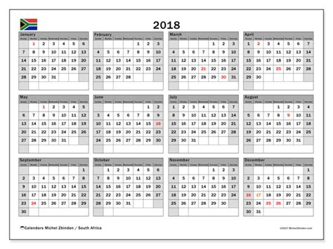 Calendar 2018 South Africa Michel Zbinden En