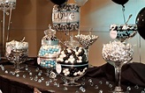 Chic black and white damask with teal bridal shower decor, all done ...