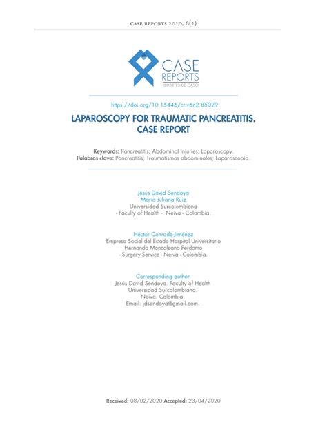 Pdf Laparoscopy For Traumatic Pancreatitis Case Report