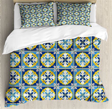 Yellow And Blue Duvet Cover Set King Size Mediterranean Portuguese
